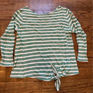 Old Navy Green/Off White Striped boatneck side-tie top, Large